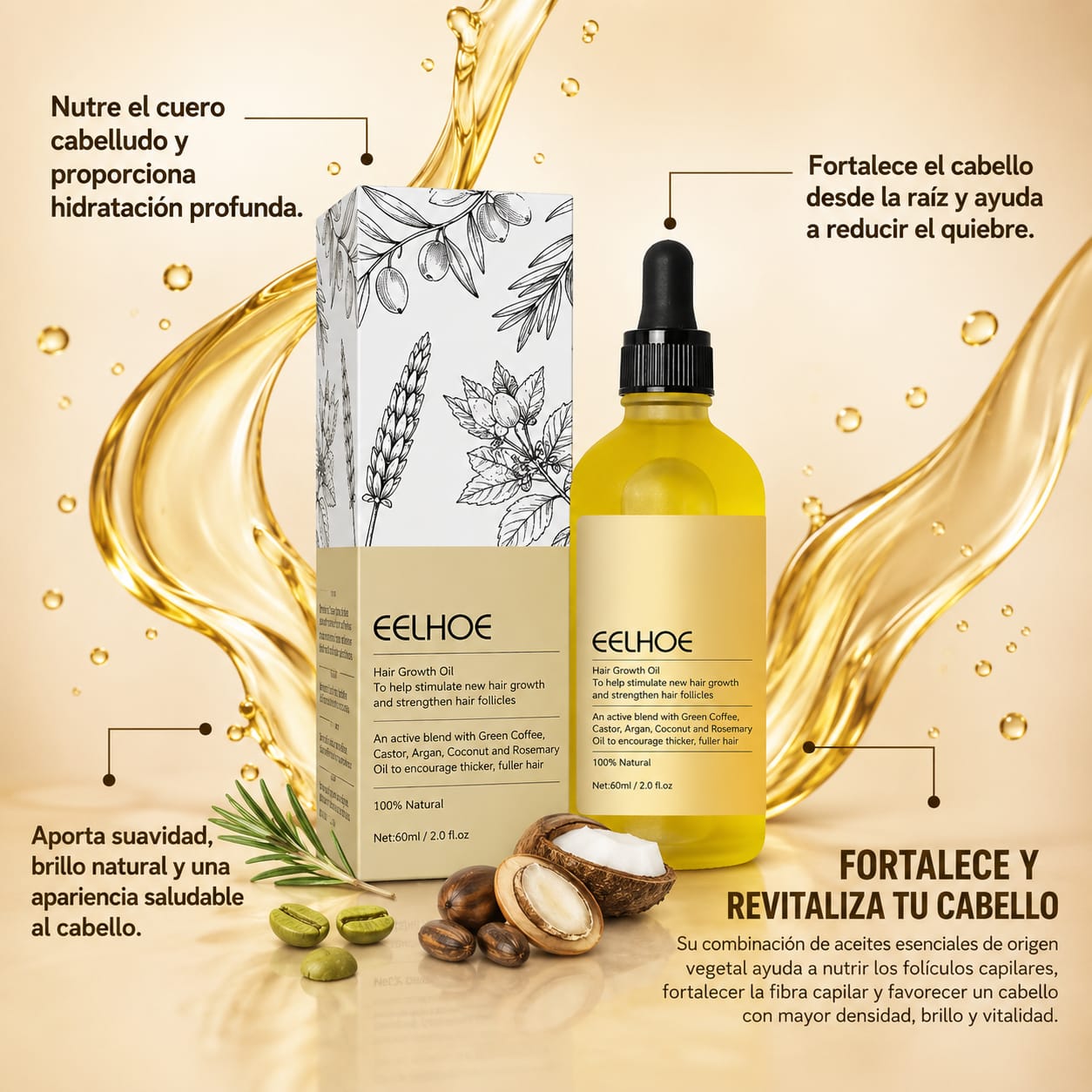 Aceite Esencial Capilar Vegano - 60 ml.