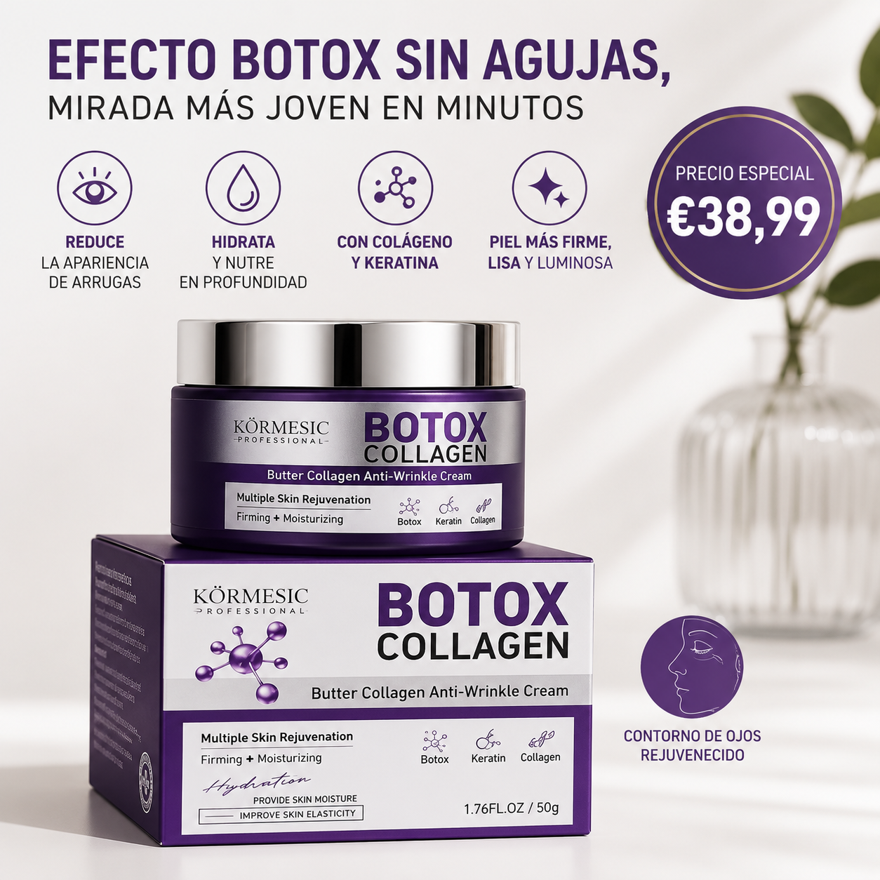 Crema Facial de Colágeno Efecto Botox Antiarrugas - 50 gm.