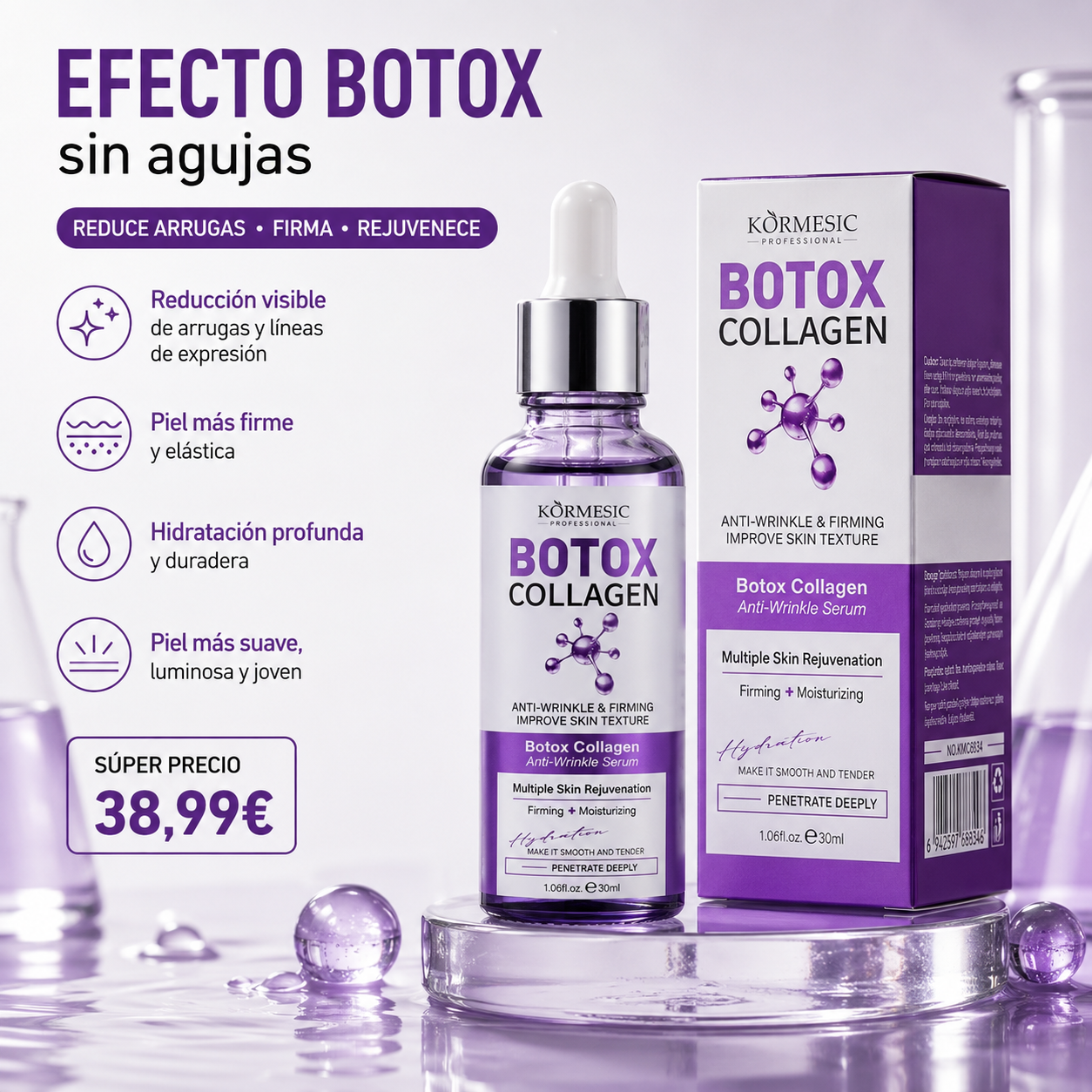 Sérum Facial de Colágeno Efecto Botox Antiarrugas - 30 ml