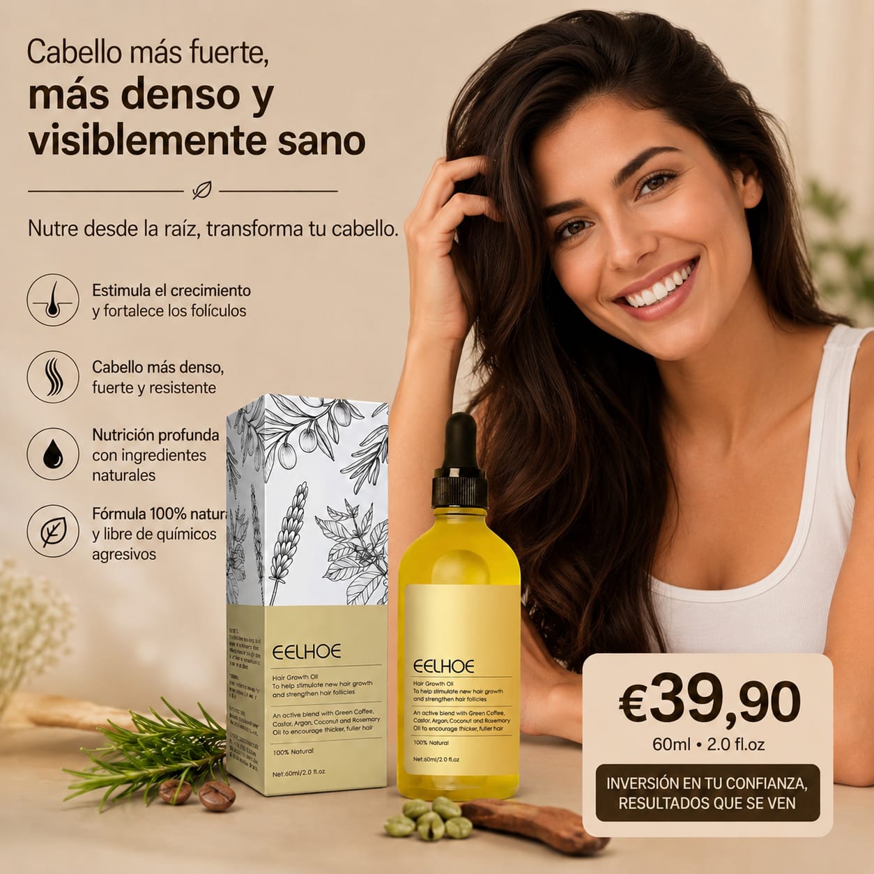 Aceite Esencial Capilar Vegano - 60 ml.